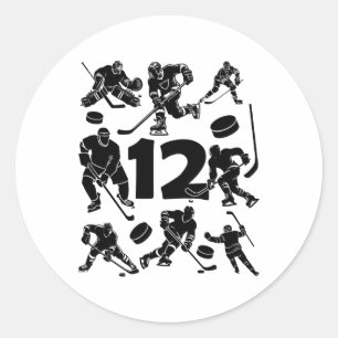 Number 12 Years Ice Hockey 12th Birthday (1) Classic Round Sticker