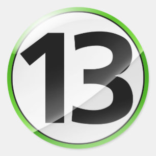 Number 13 green sticker