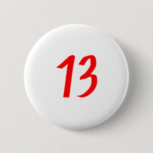 Number 13 thirteen red color 6 cm round badge