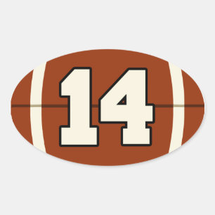 Number 14 Football Sticker. Oval Sticker
