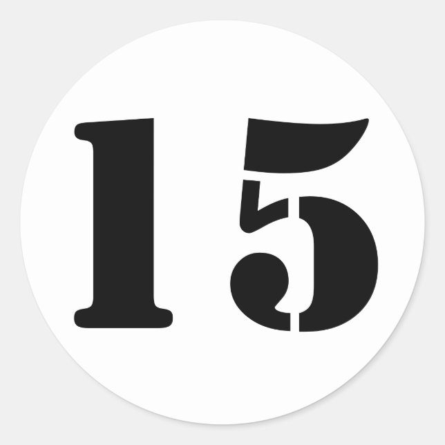 Number 15 Fifteen White Stencil Numbers by Janz Classic Round Sticker (Front)