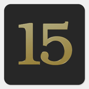 Number 15 Gold Square Sticker