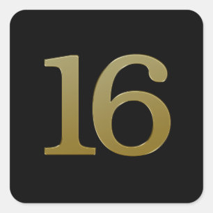 Number 16 Gold Square Sticker