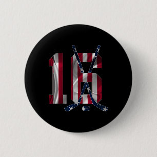 Number 16 Years Ice Hockey 16th Birthday 6 Cm Round Badge