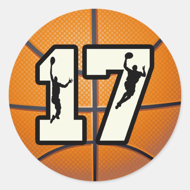 Number 17 Basketball and Players Classic Round Sticker (Front)