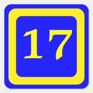 number 17, blue background, yellow frame square sticker
