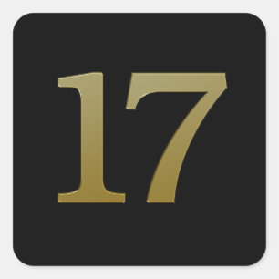 Number 17 Gold Square Sticker
