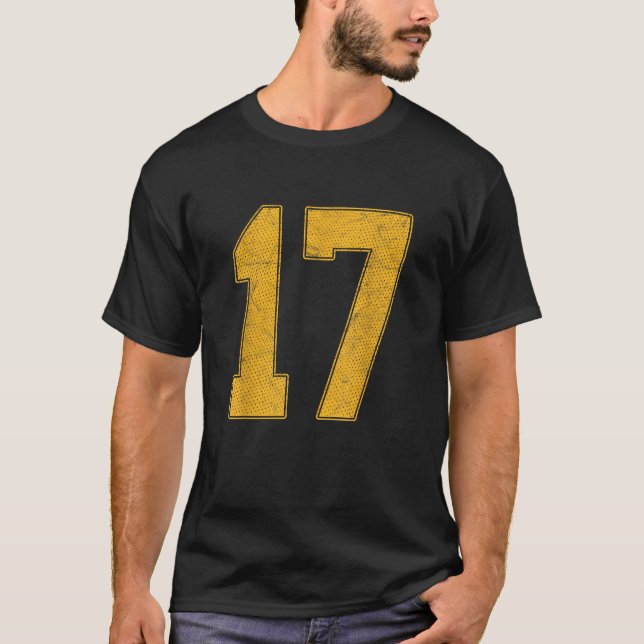 Number 17 Numbered Uniform Sports Team Jersey 17th T-Shirt (Front)