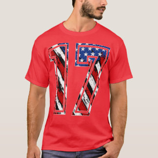 Number 17 Red White and Blue American Flag 17 Jers T-Shirt