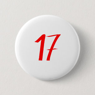 Number 17 seventeen red color 6 cm round badge