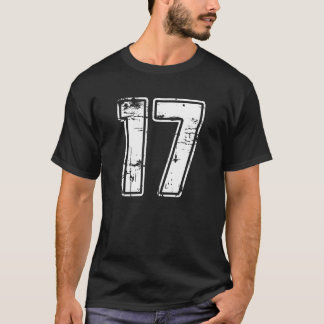 Number 17 White Vintage Distressed Block Number#17 T-Shirt