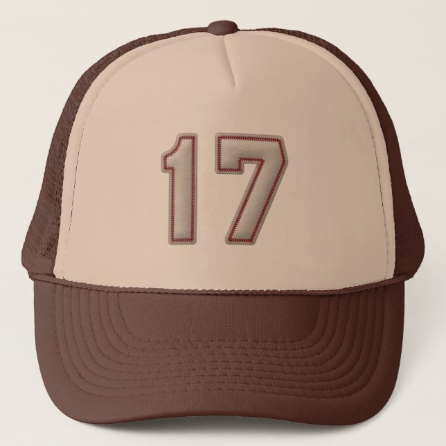 Number 17 with Cool Baseball Stitches Look Trucker Hat (Front)