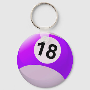 Number 18 Billiards Ball Key Ring