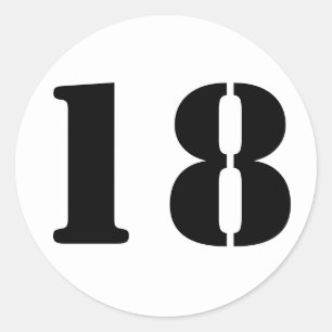 Number 18 Eighteen White Stencil Numbers by Janz Classic Round Sticker