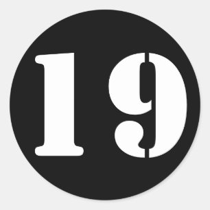 Number 19 Nineteen Black Stencil Numbers by Janz Classic Round Sticker