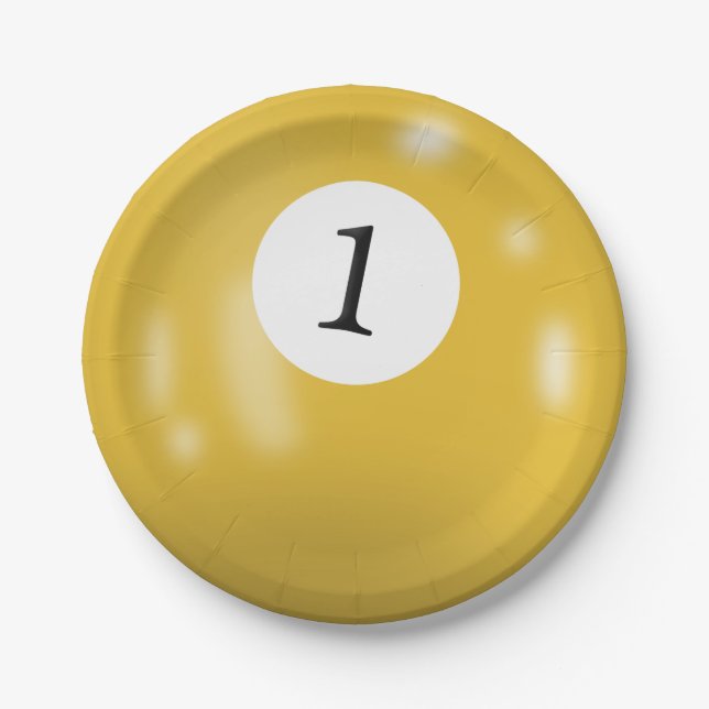 Number 1 billiards ball paper plate (Front)