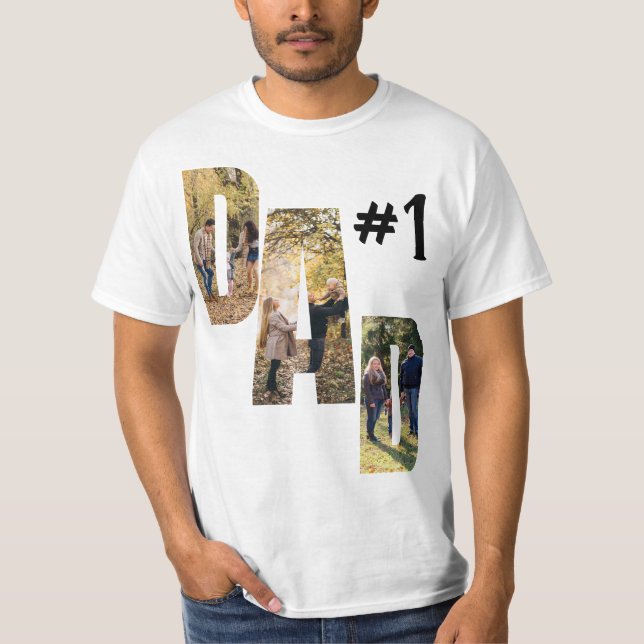 Number 1 Dad Custom Photo Letters T-Shirt (Front)