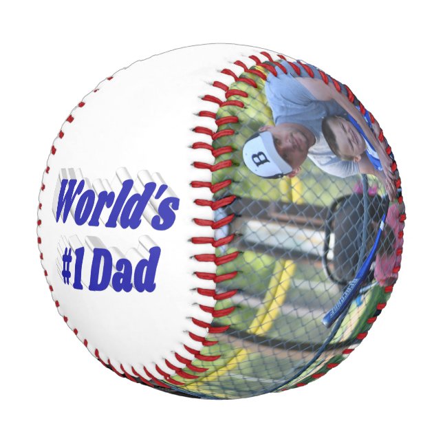 Number 1 Dad Photo Fathers Day blue  Baseball (Angled)