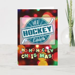 Number 1 Hockey Coach Blue Christmas Card