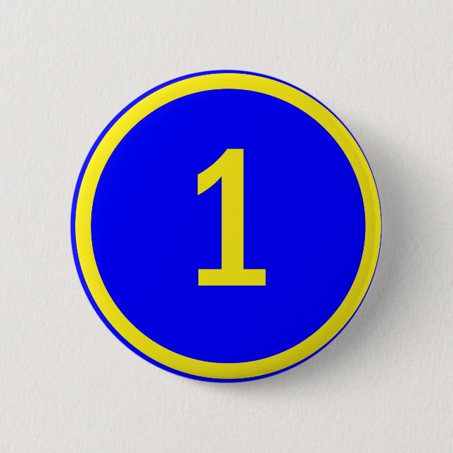 number 1 in a circle 6 cm round badge (Front)