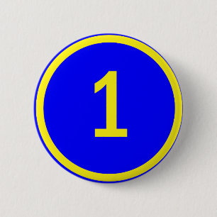 number 1 in a circle 6 cm round badge