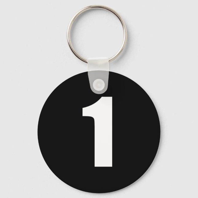 number 1 in white on black button keychain (Front)