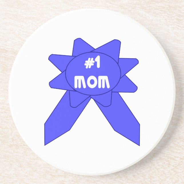 Number 1 Mum Blue Ribbon Coaster (Front)