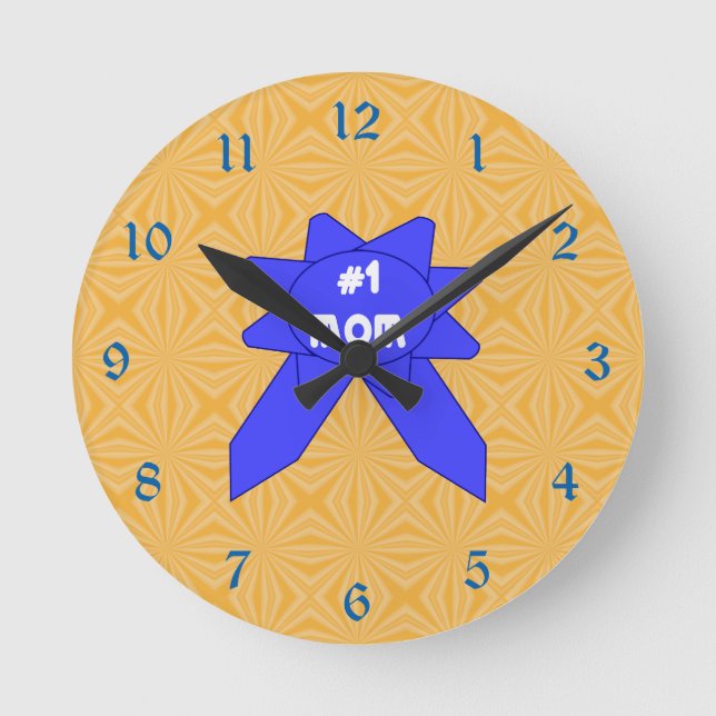 Number 1 Mum Blue Ribbon Round Clock (Front)