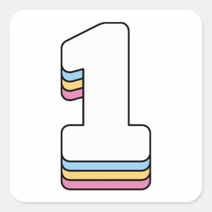 Number 1 One Cute Rainbow Birthday Numbers Square Sticker