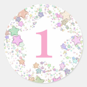 Number 1 ONE First Birthday Pastel Stars Classic Round Sticker