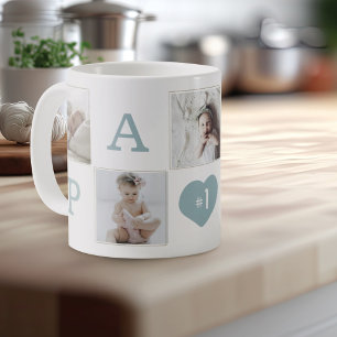 Number 1 Papa Grandpa Photo Collage Gold Frame Coffee Mug