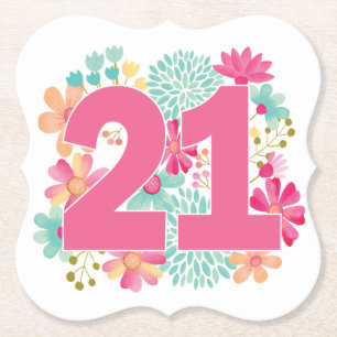 Number 21 21st Birthday Anniversary Party Paper Paper Coaster