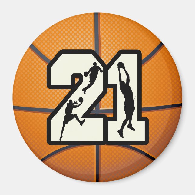 Number 21 Basketball Magnet (Front)