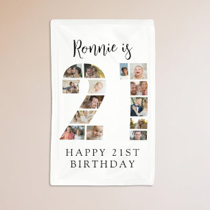 Number 21 Photo Co lage 21st Birthday Party Banner