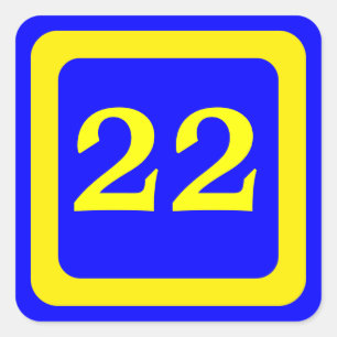 number 22, blue background, yellow frame square sticker