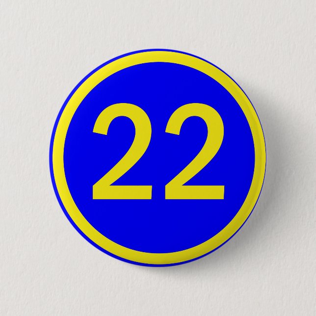 number 22 in a circle 6 cm round badge (Front)