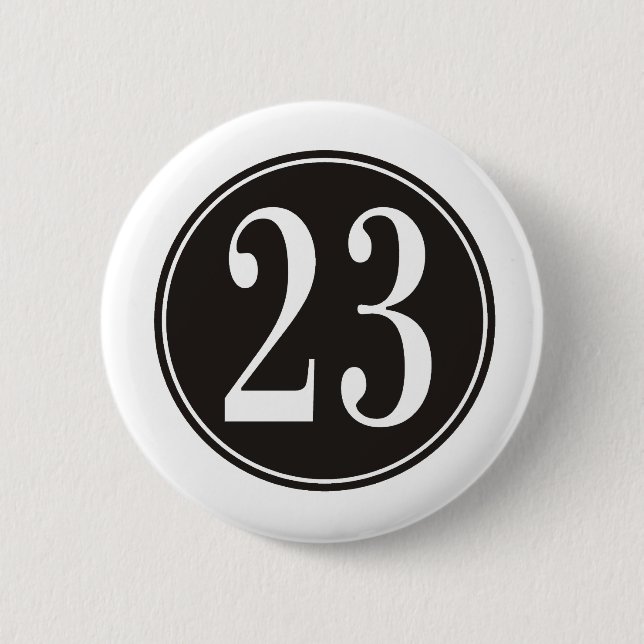 Number 23 - Black Circle (front) 6 Cm Round Badge (Front)