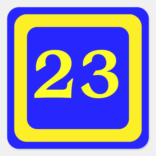 number 23, blue background, yellow frame square sticker (Front)