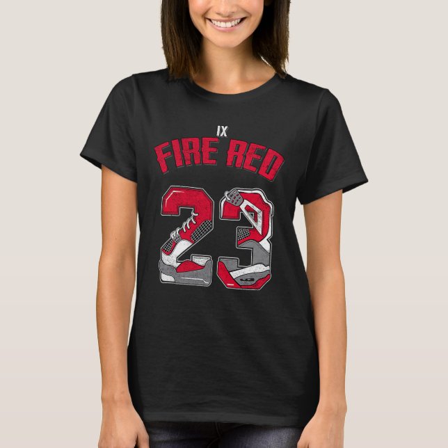 Number 23 Dirty Fire Red 9s Matching T-Shirt (Front)