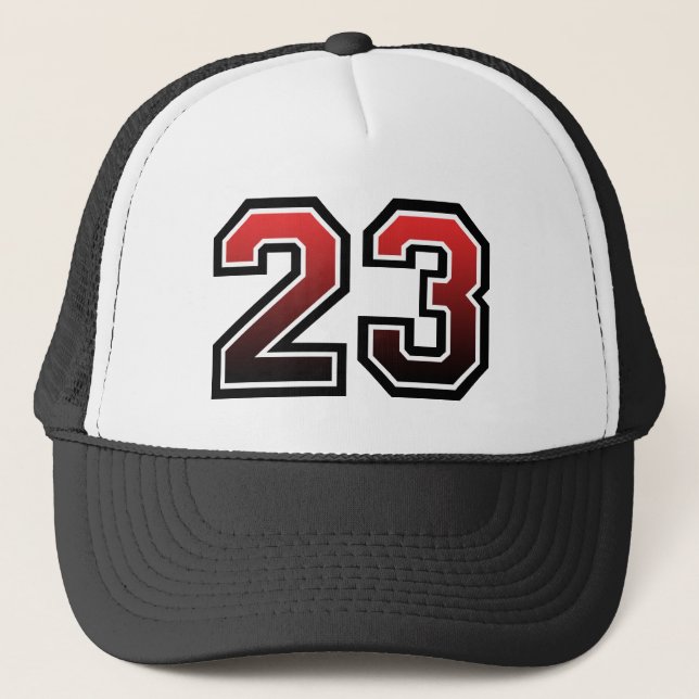 Number "23" red and black trucker hat (Front)