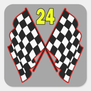 Number 24 and Chequered Flags Square Sticker