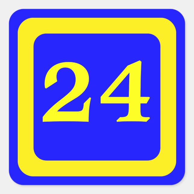 number 24, blue background, yellow frame square sticker (Front)