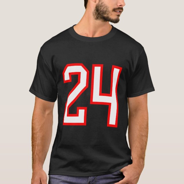 Number 24 White Red Sports Jersey Lucky Number 24 T-Shirt (Front)