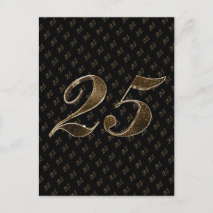 Number 25 Black Gold 25th Birthday Anniversary Postcard