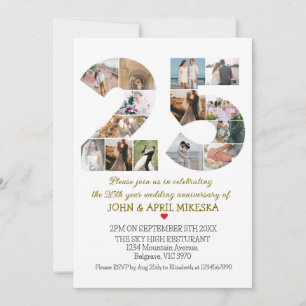 Number 25 Custom Photo Wedding Anniversary Invitation