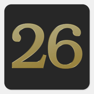 Number 26 Gold Square Sticker