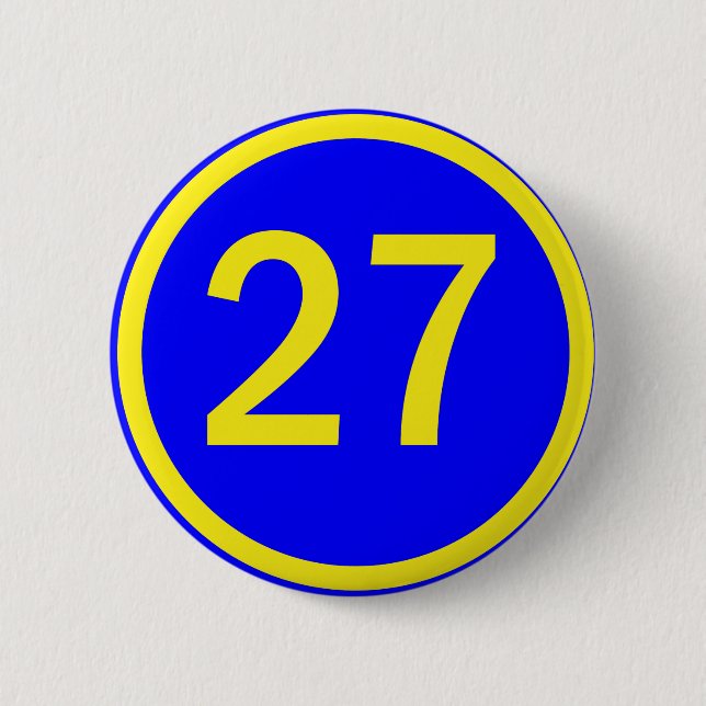 number 27 in a circle 6 cm round badge (Front)