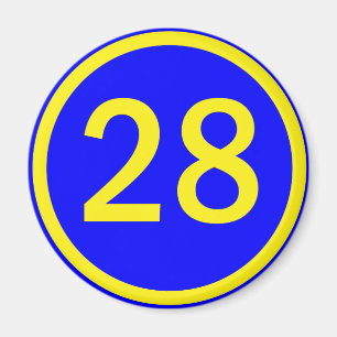 number 28 in a circle magnet