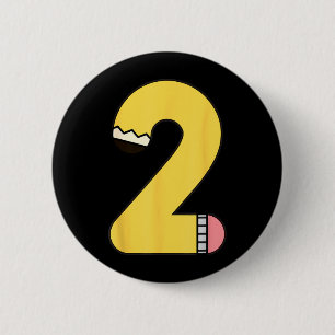 Number 2 Pencil Back to School 2nd Birthday Second 6 Cm Round Badge