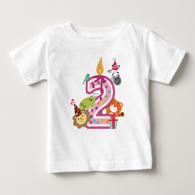 number 2 second birthday t-shirt for kids in pink (Front)